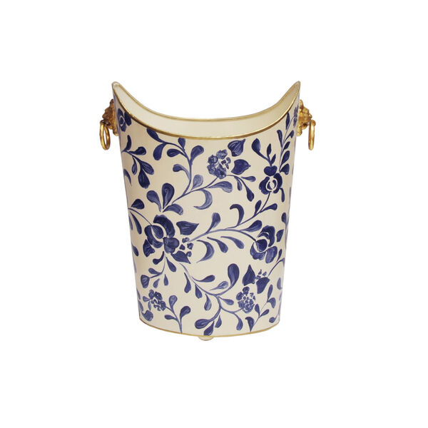 Navy, Cream and Gold Waste Basket with Handle, image 1